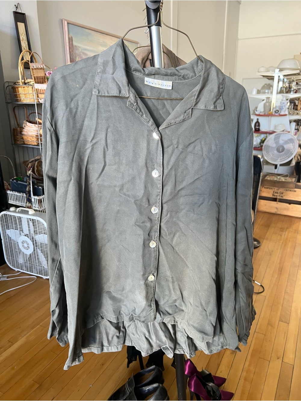 bryn Walker Relaxed Button-Front Blouse in Gray